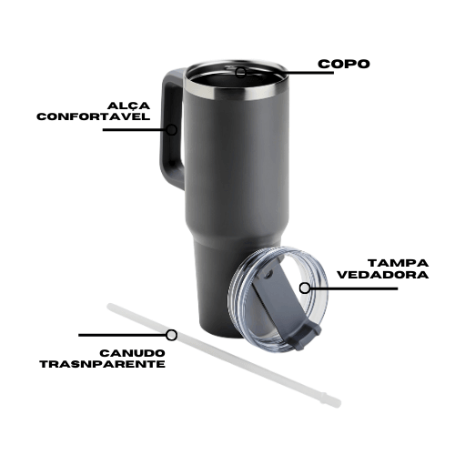 Copo Térmico Grande 1200ML Com Canudo Cor preto