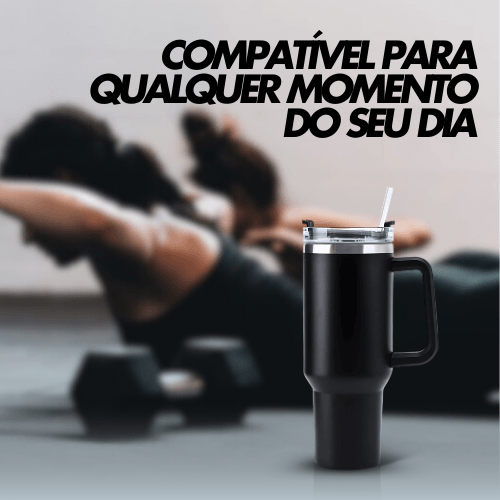 Copo Térmico Grande 1200ML Com Canudo Cor preto